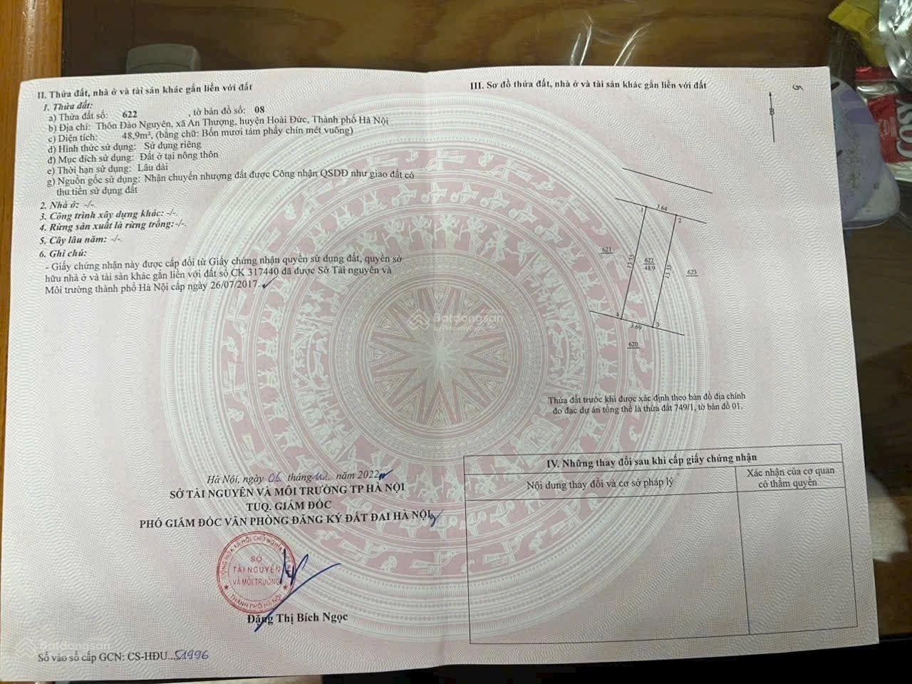 Bán mảnh 48.9m2 thổ cư thôn Đào Nguyên xã An Khánh mới trục chính kinh doanh