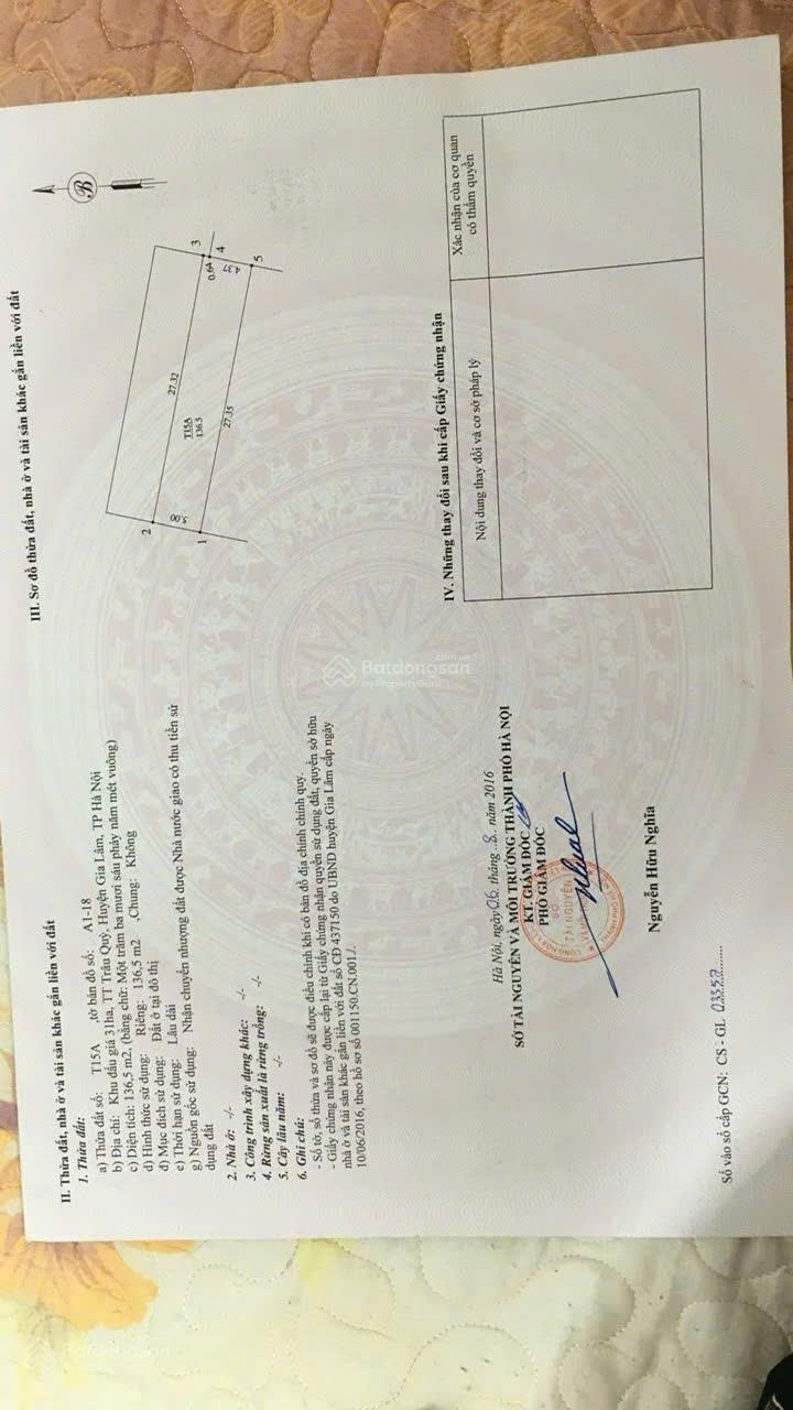 Bán đất khu đô thị 31ha trâu quỳ - gia lâm, 136 m2 giá chỉ 18 tỷ, lh 0985865658