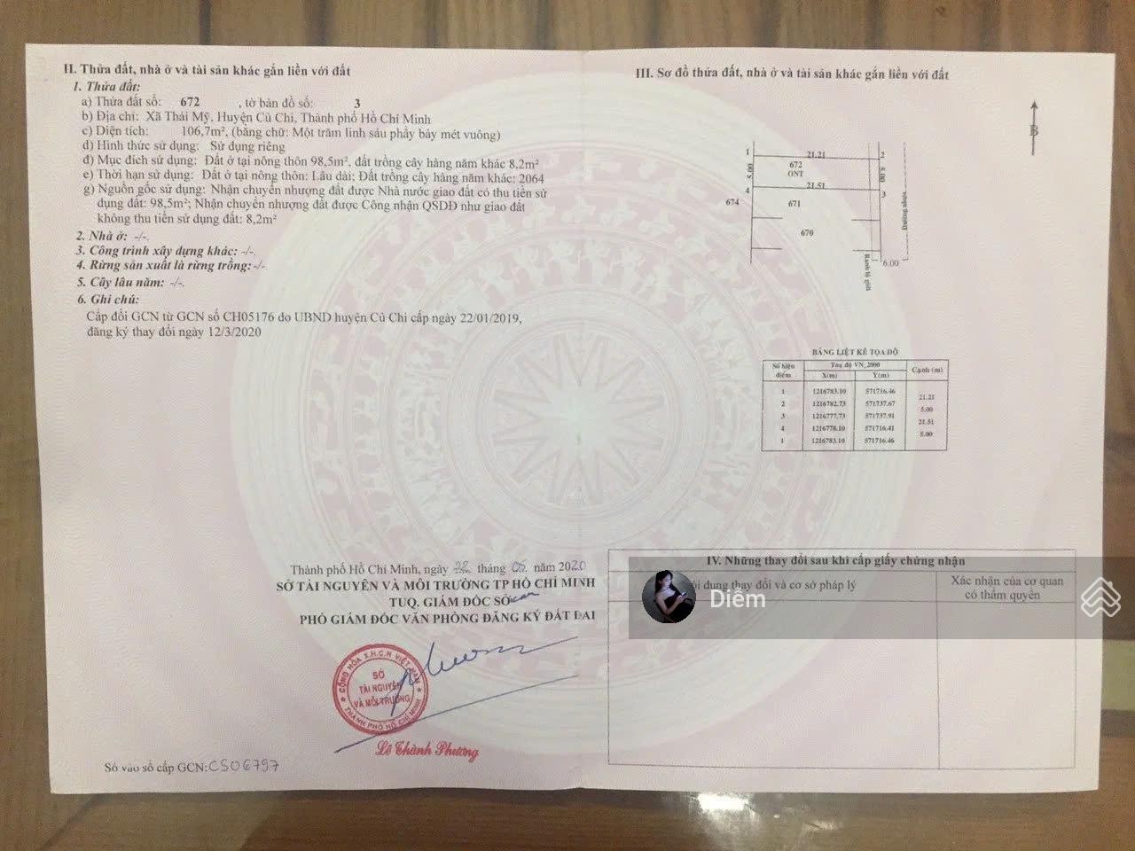 Chủ kẹt tiền cần bán 107m2 đất giá 750tr, Đ.Cây Trôm Mỹ Khánh - Thái Mỹ, sổ hồng riêng