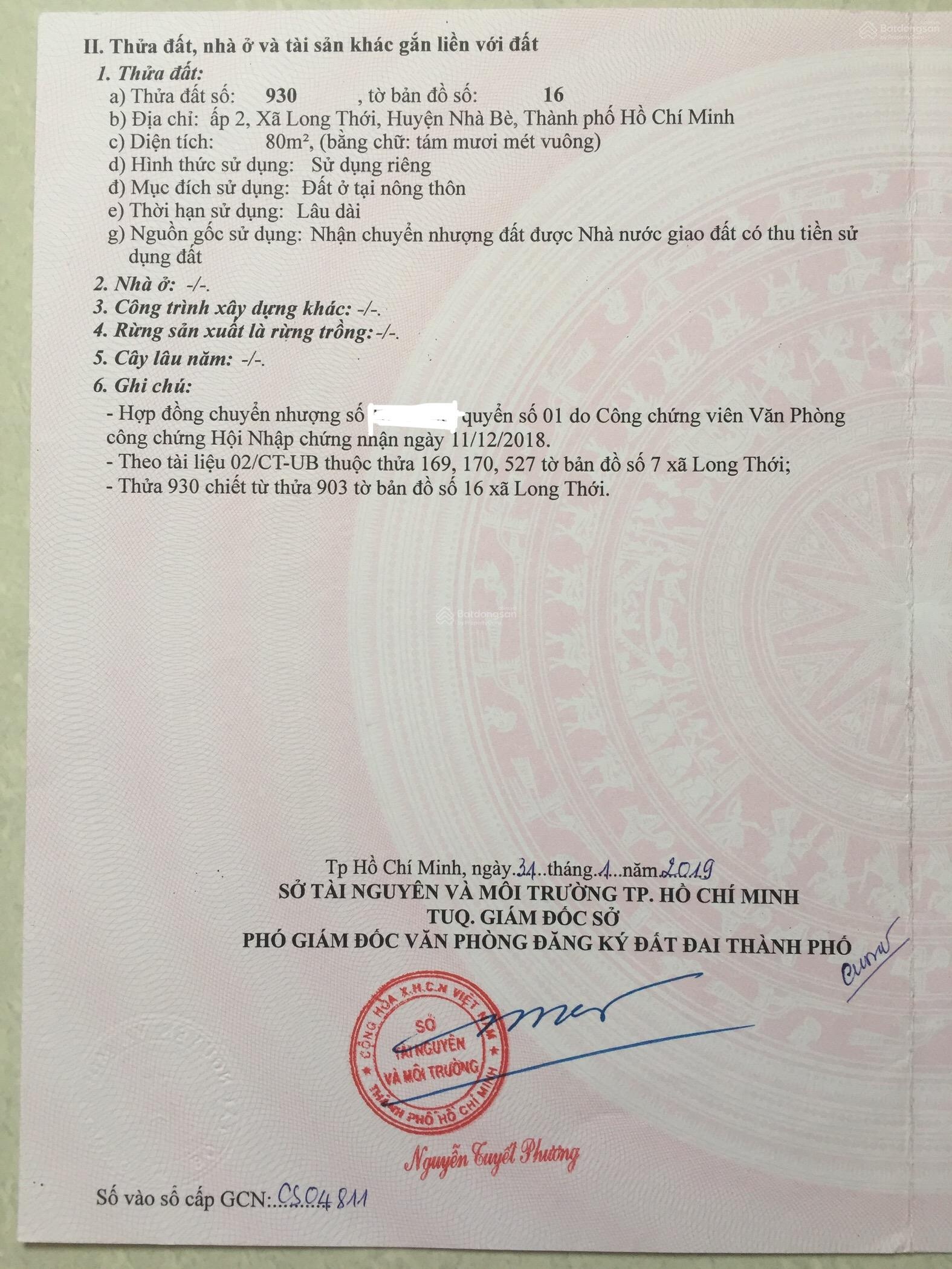 Bán lô đất nền thổ cư 80m2 - Long Thới Nhà Bè (xã Hiệp Phước mới)