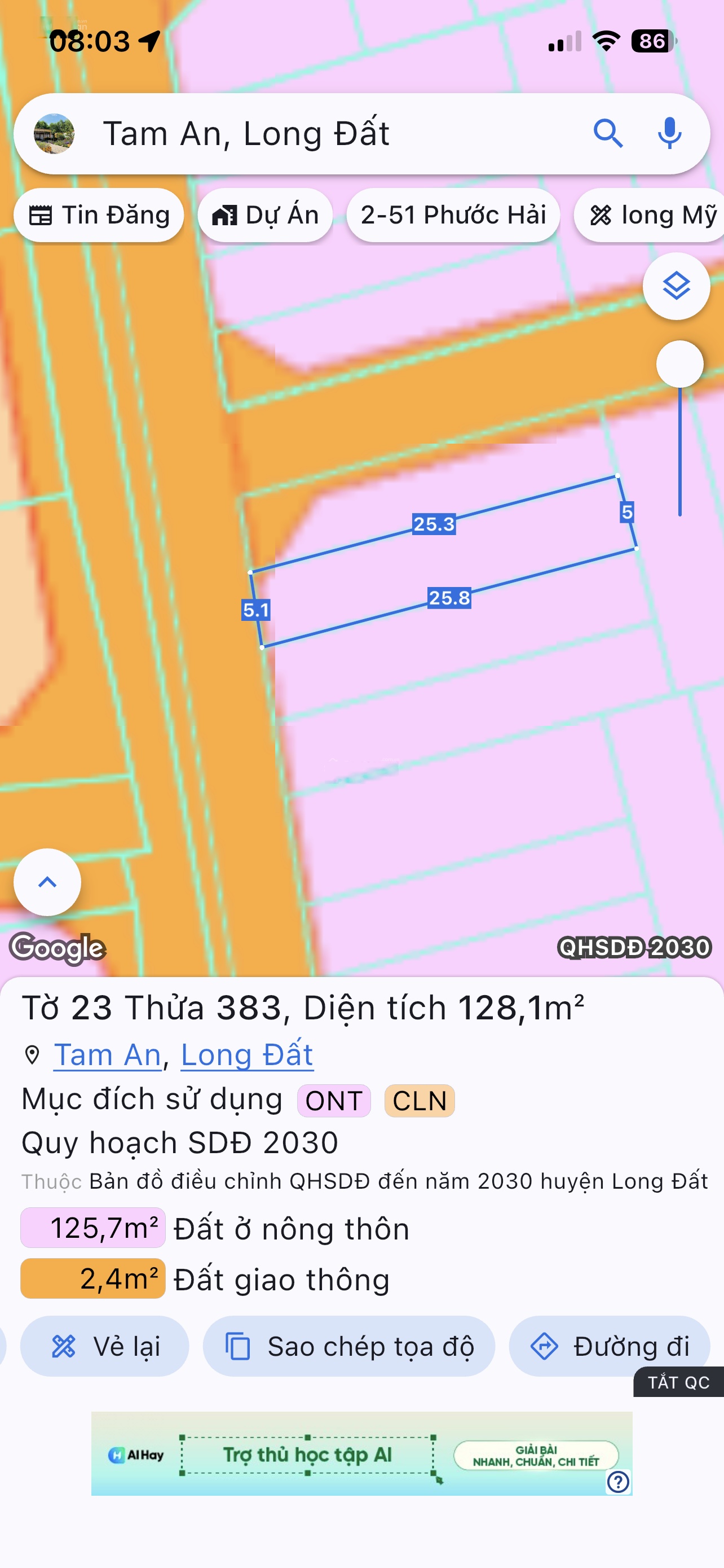 Một lô đất tặng căn nhà nhỏ xã An Ngãi cũ bây giờ xã Long Điền Bà Rịa Vũng Tàu: Dt 128 m2 5x25