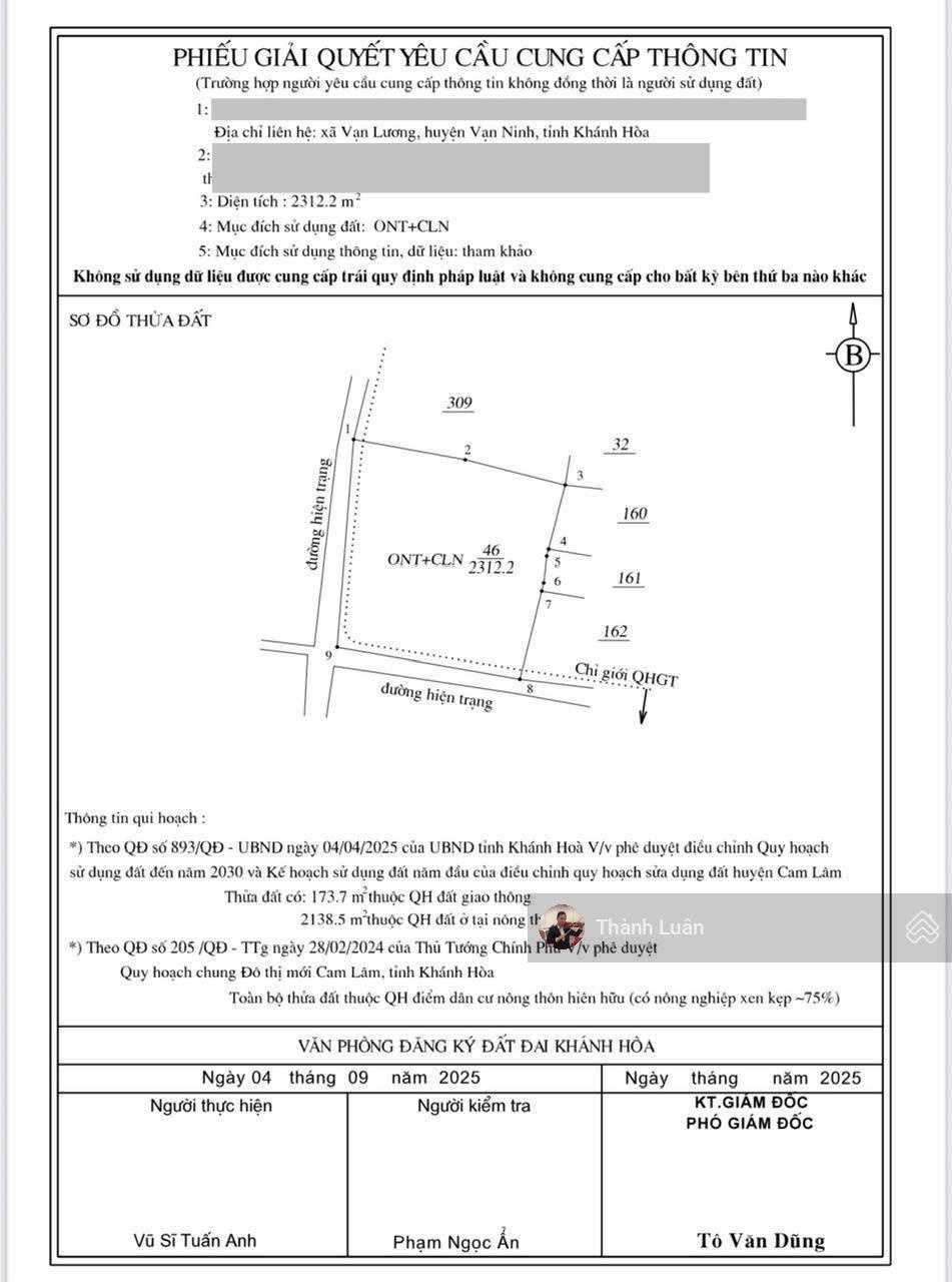 Bán đất thổ cư diện tích 2312m2, có 2 mặt tiền 49x44, quy hoạch an toàn tại ô bàn cờ Cam An Nam