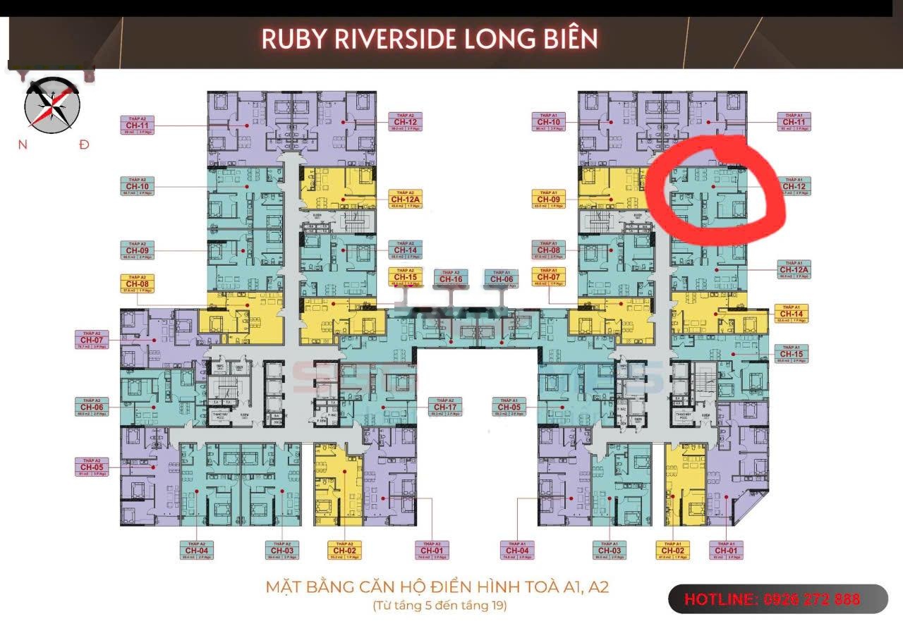 Cần bán gấp căn 2PN, tòa A1 trục 12 ban công Đông Bắc, diện tích 70.2m²