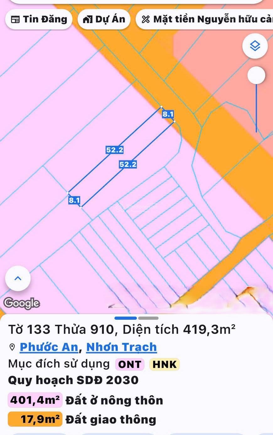 Bán đất Vĩnh Thanh, Nhơn Trạch. Dt 419m2, có 110m2 thổ cư, sổ đỏ trao tay, giao dịch nhanh gọn