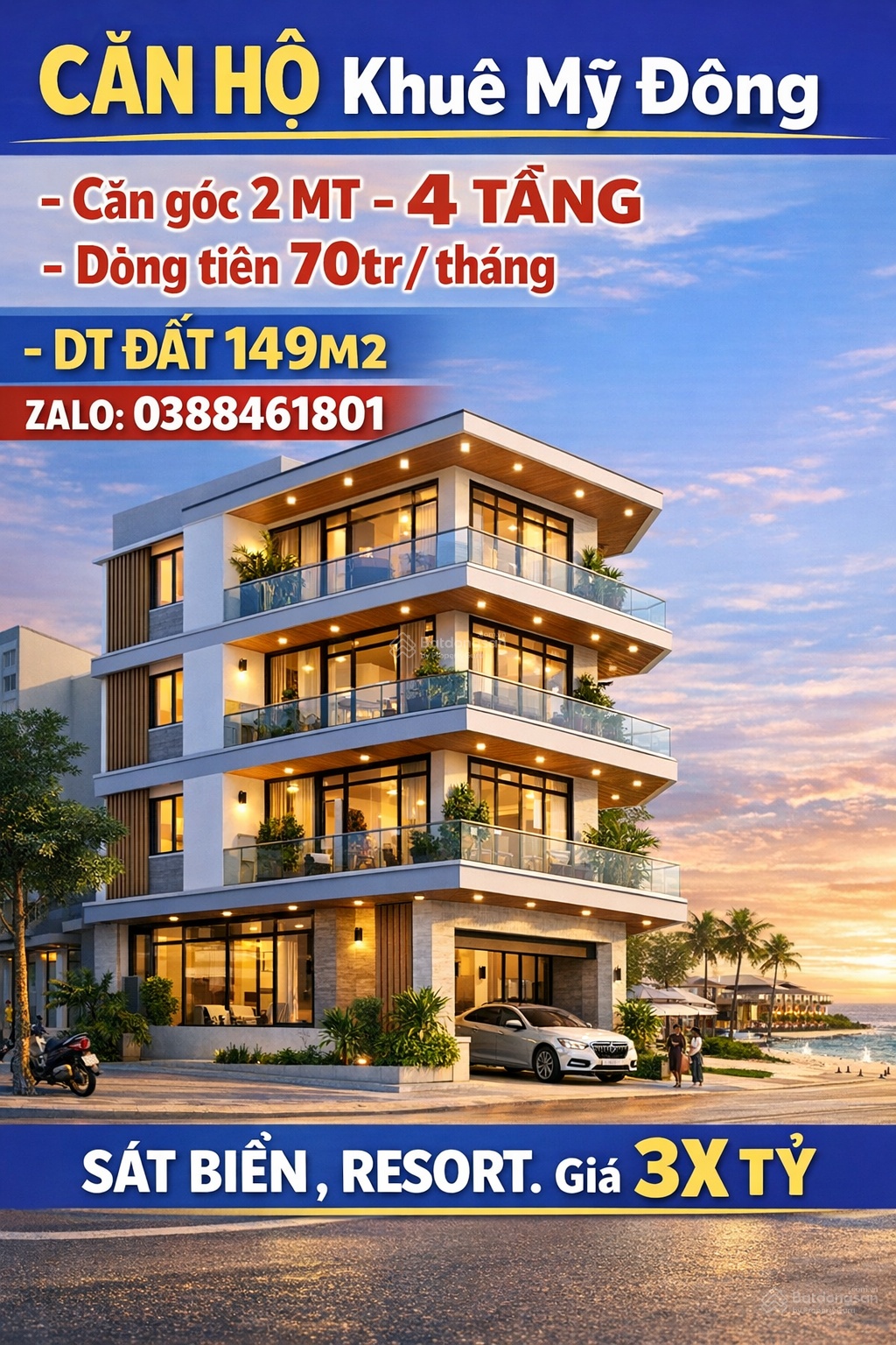Bán căn hộ sát biển lô góc 2 mt - 149m2 - khu tây thuê dòng tiền gần 1 tỷ / năm