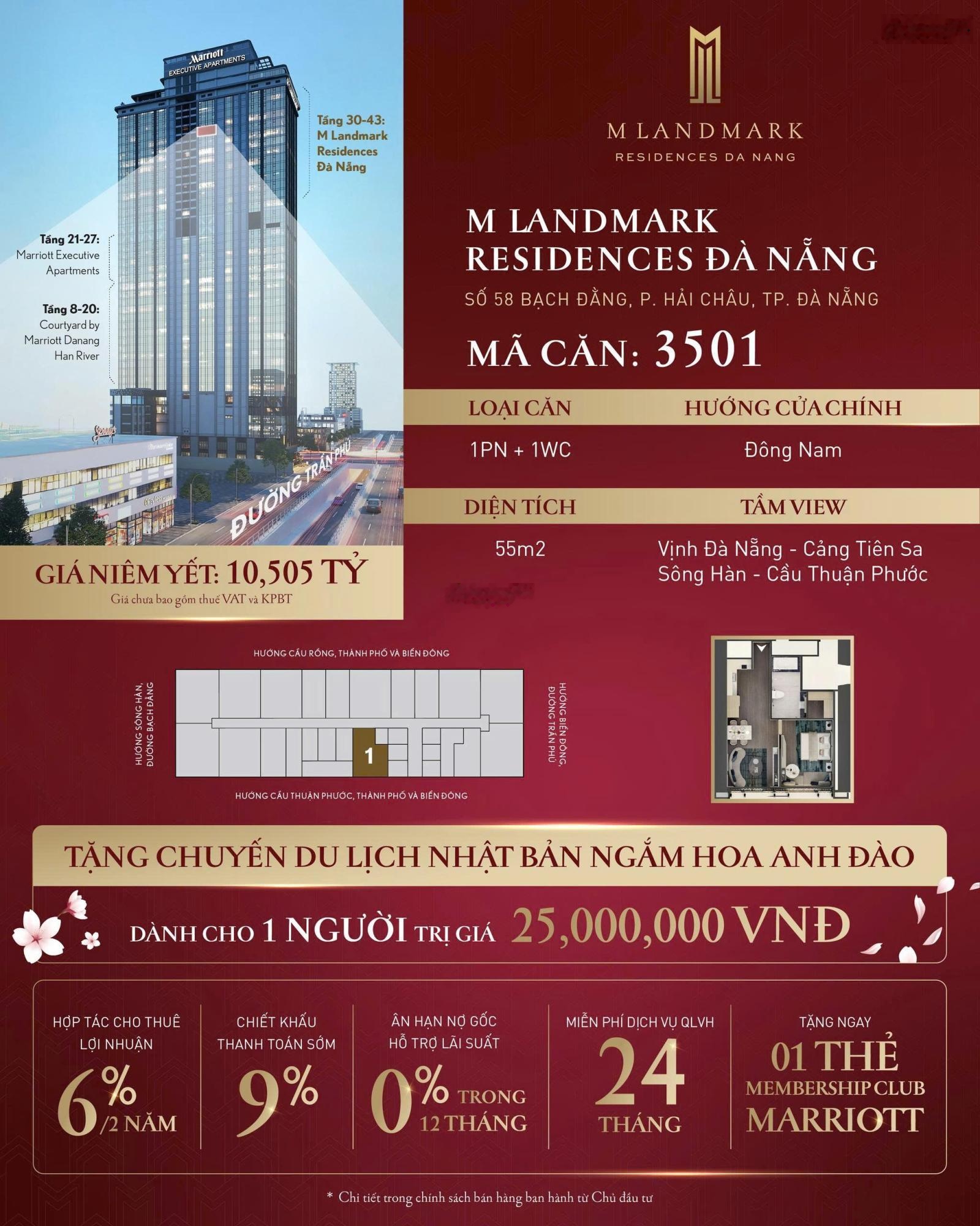 Căn rẻ nhất 1PN tại M Landmark Residences Đà Nẵng - chạm đỉnh thượng lưu tại trái tim Đà Nẵng