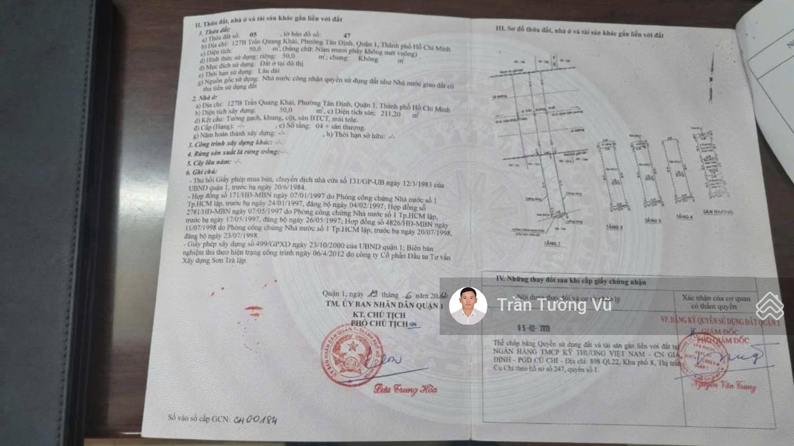 Bán nhà mặt tiền Trần Quang Khải, P. Tân Định, Quận 1 6,8x17m Trệt 4 lầu Giá 80 tỷ