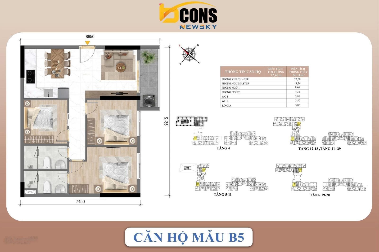 Bán căn 3PN2WC 73,38m2 tầng sân vườn siêu đẹp, Hướng ĐN View công viên và kênh rất đẹp