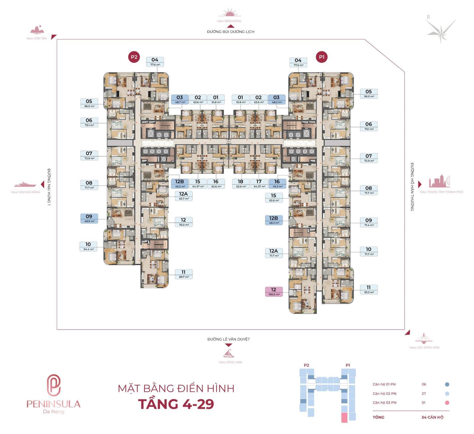 Bán căn 2pn tầng cao view sông & biển - đằng cấp sông hàn tại peninsula đà nẵng - ck 18,5% từ cđt