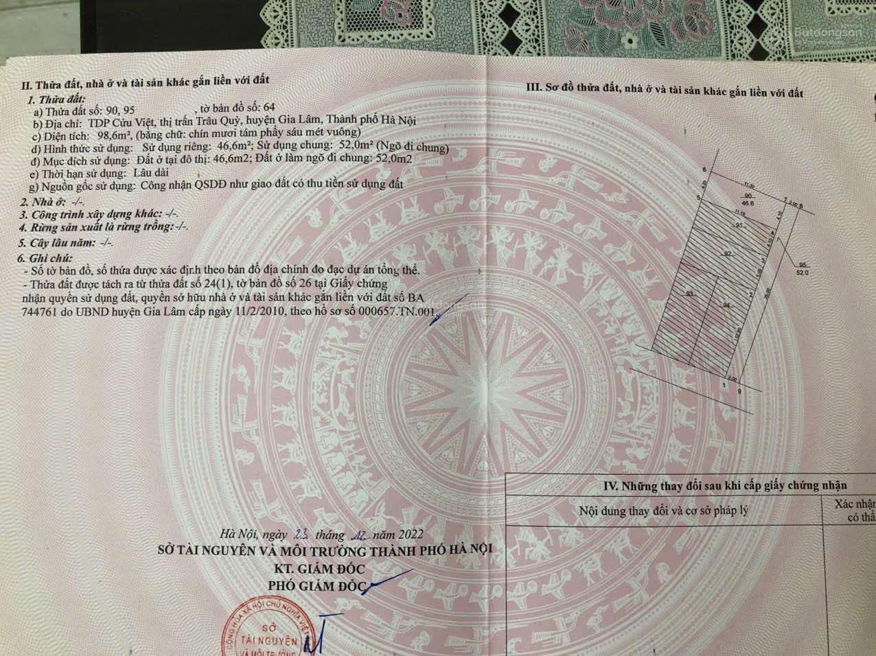 Cần bán 47 m2 đất trâu quỳ - gia lâm, giá 6.98 tỷ, lh 0985865658