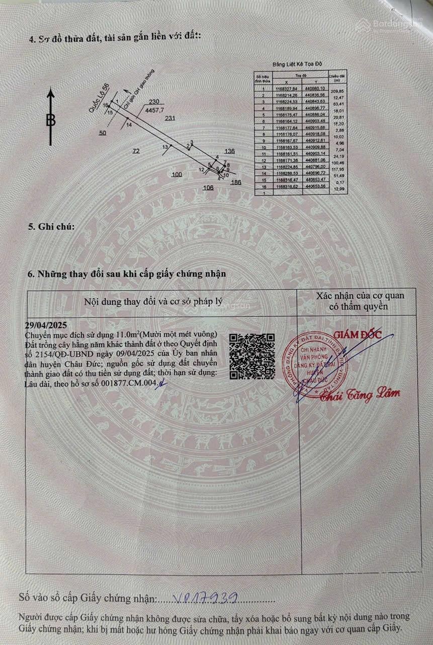 Bán đất mặt tiền QL 56. Sẵn nhà cấp 4 (giá tốt)