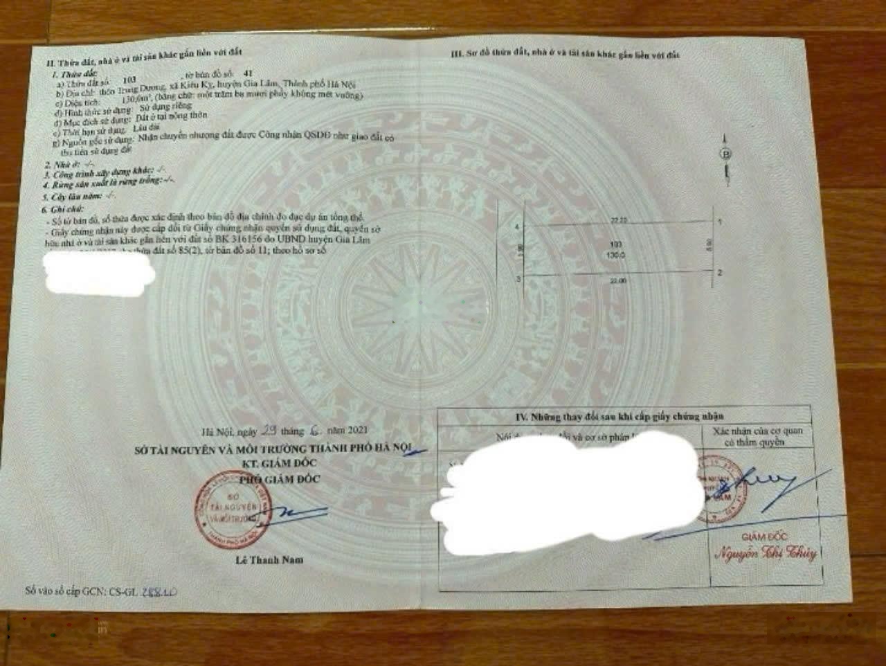 130m2 tại thôn Trung Dương, xã Gia Lâm, Tp HN