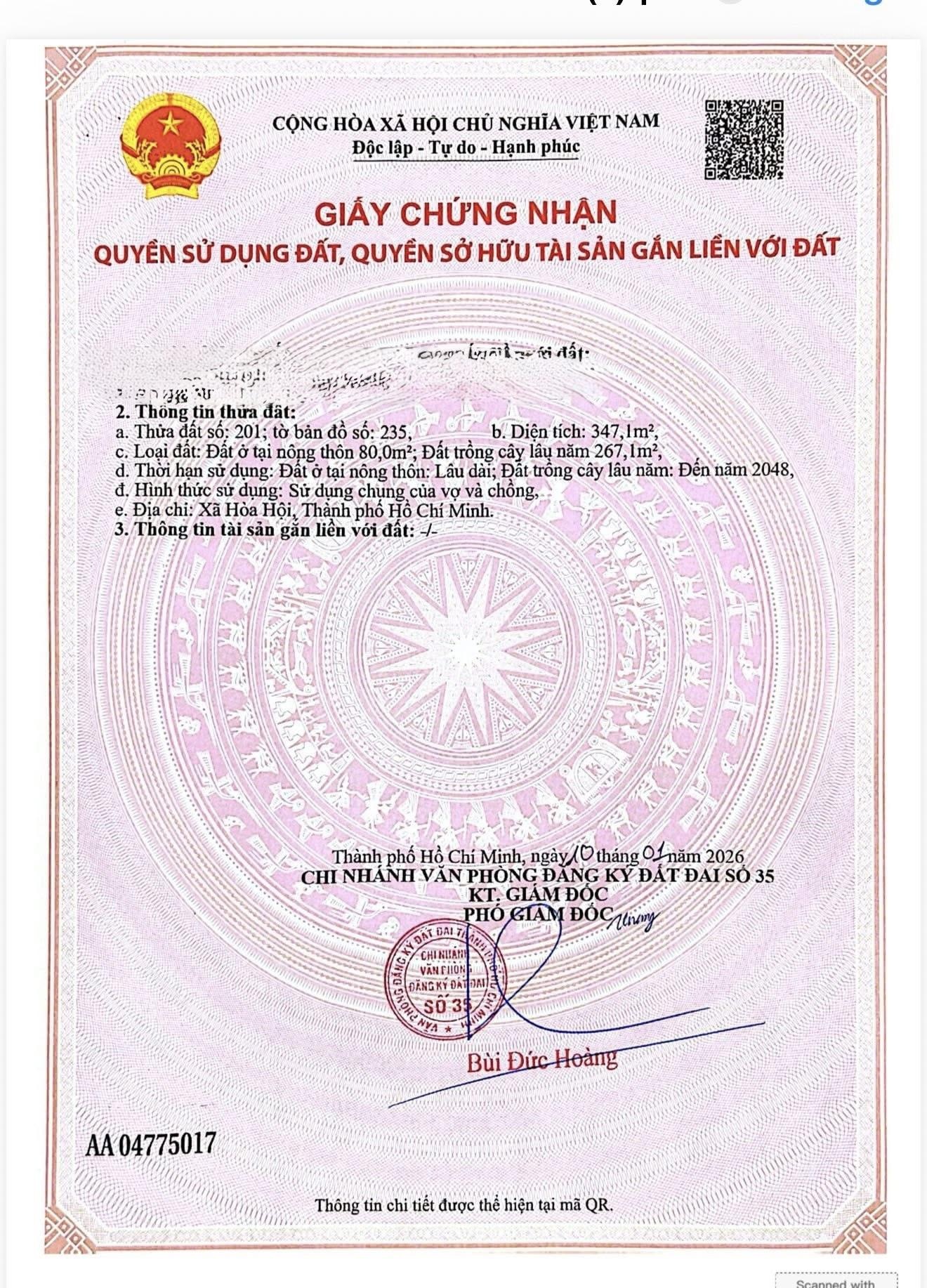 Bán lô đất mặt tiền TL329 DT: 348m2 ngang 8mx45m có 80m2 thổ cư nằm trung tâm xã Hoà Hội, gần chợ