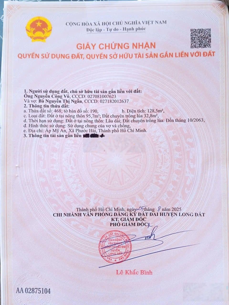 Chính chủ gửi bán nhanh 3 lô sát tl44b khu dân cư xã phước hải.brvt bán kính 1,5km ra tới tl44b ,