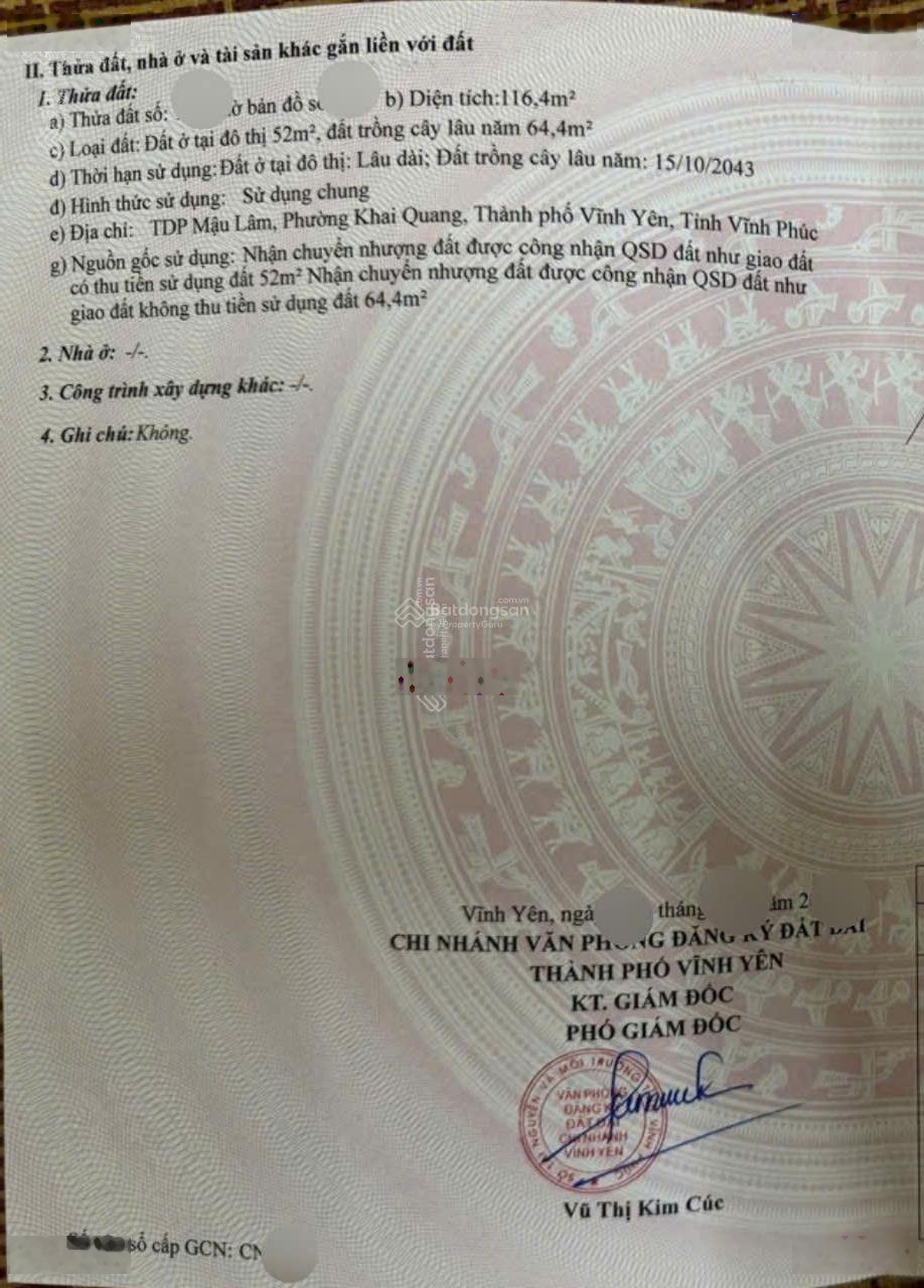 Bán đất Khai Quang, Vĩnh Yên, Vĩnh Phúc, giá nhỉnh 2,65tỷ, 116,4m2 view đẹp