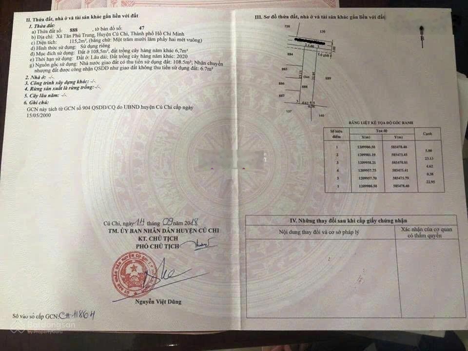 Chủ cần vốn bán gấp nhà 115m2 Đ Võ Thị Nhúa, Tân Phú Trung, Củ Chi. SHR, Pháp lý đầy đủ giá 2ty1