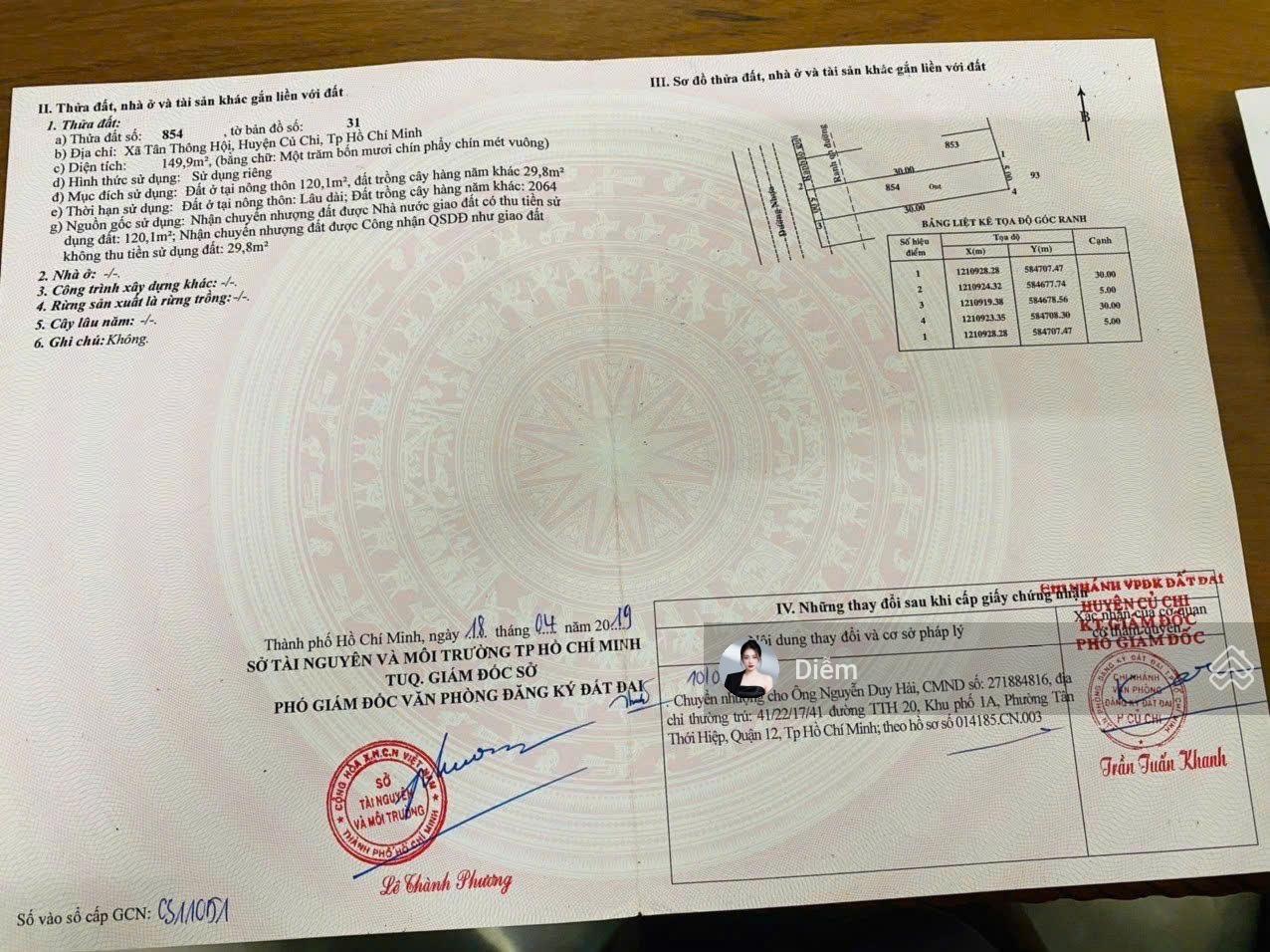 Kẹt tiền cần bán lô 150m2 đất Đ.Trần Văn Chẩm - Tân Thông Hội giá 1,2 tỷ bớt lộc, sổ hồng riêng