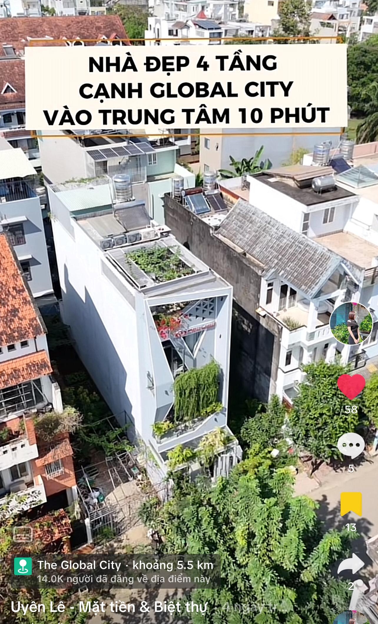 Giảm 800tr nhà phố đối diện global city, trục liên phường | 4 tầng 90m2( 4.5*20m ) | nhà mới kts