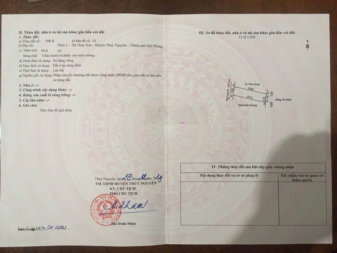 CC gửi bán lô đất tại thôn 1 Thủy Sơn, diện tích 94,6m2 ngang 5m. Cách trục đường thông trải nhựa