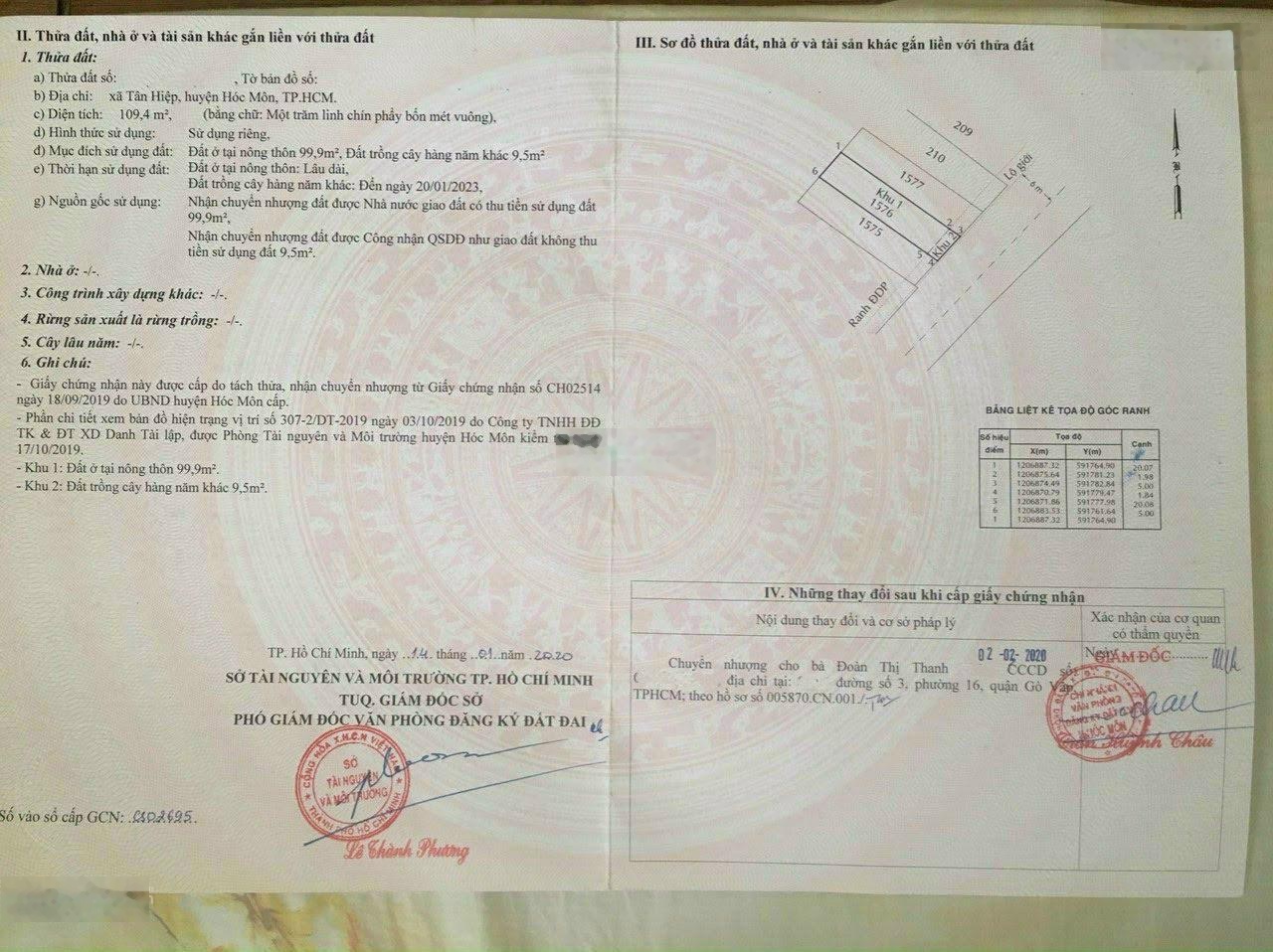 Đất 109,4m2 thổ cư gần hết thông xe tải Song Hành - Lê Thị Lơ. SHR công chứng ngay