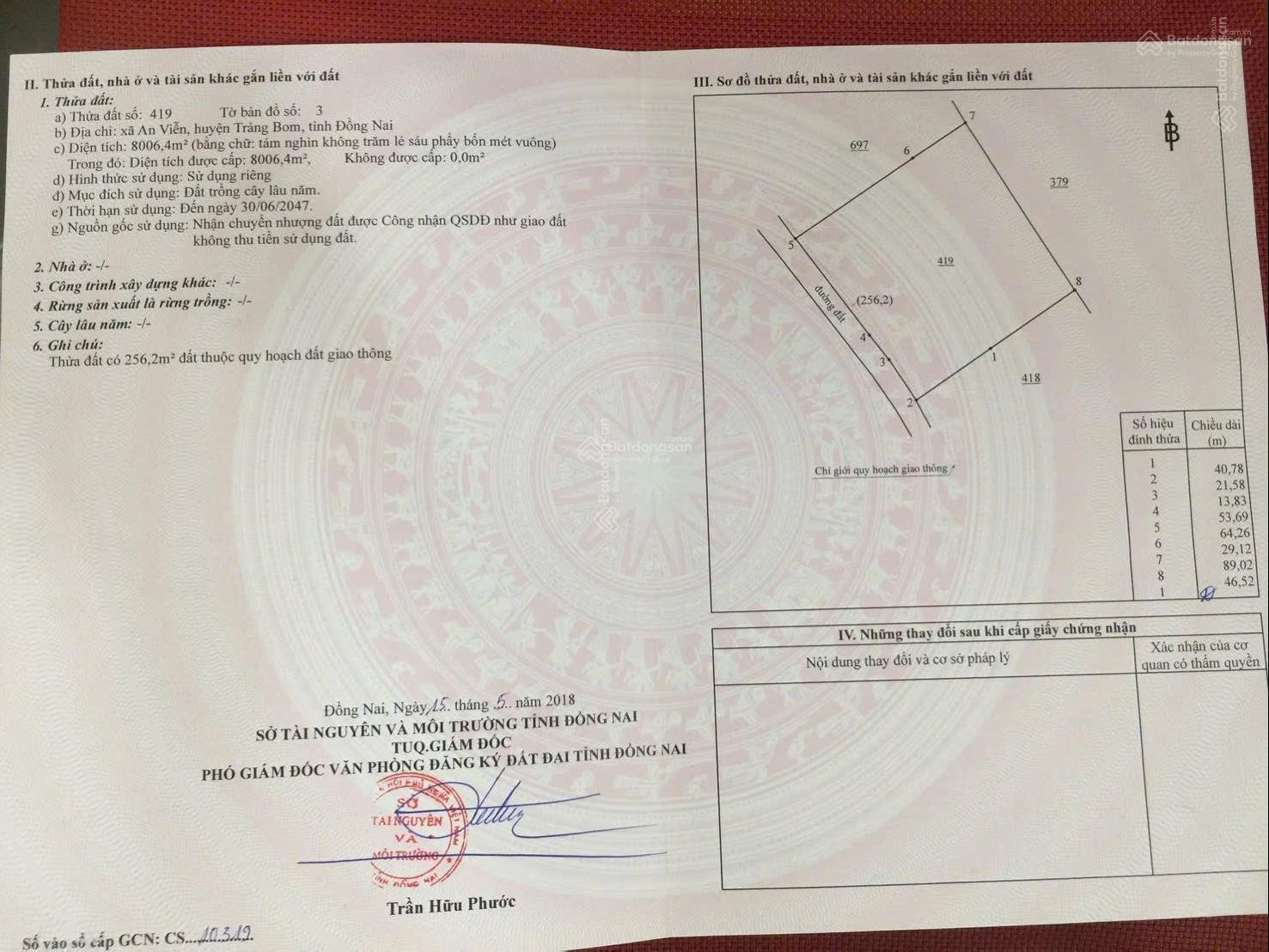 8006m2 đất, mặt tiền nhựa ngang 89m, 3 tr/m2, An Viễn, Trảng Bom