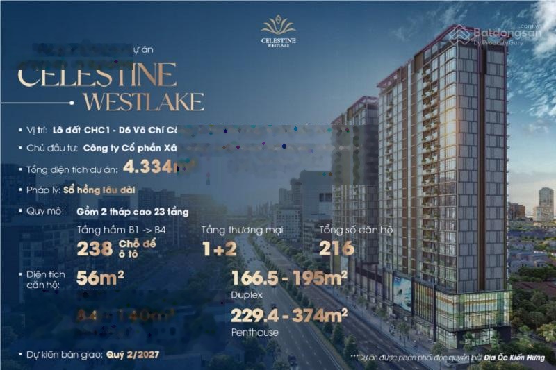 Đầu tư căn hộ Celestine Westlake 84,6m2 Dòng tiền cho thuê cực cao tại Tây Hồ