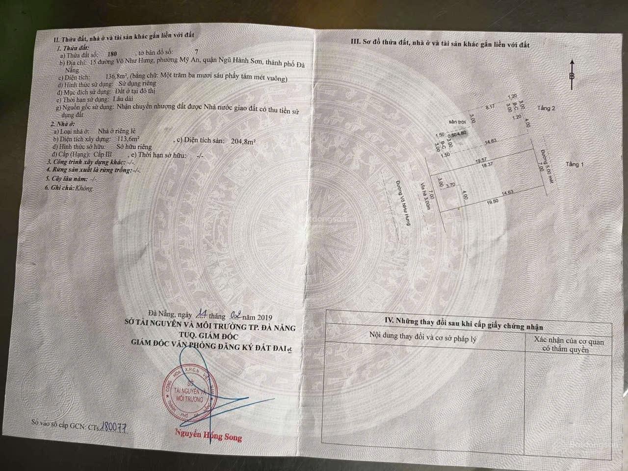 Cần bán gấp nhà Võ Như Hưng diện tích lớn 2 mặt tiền. Ngang 7m, 200m ra sông, 1km ra biển Mỹ Khuê