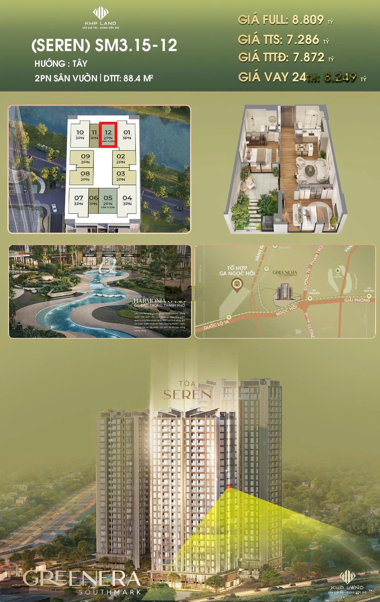 Bán căn 2n sân vườn tầng 15 giá thơm nhất thị trường