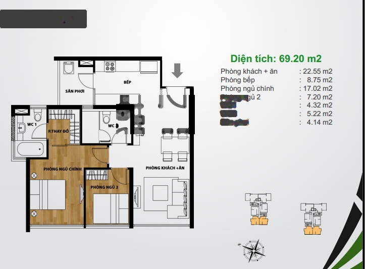Bán căn hộ chung cư The Ascent, 7,5 tỷ, 72m2, 2PN, 2WC, giá ưu đãi