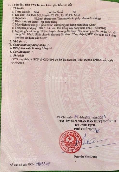 Bán gấp căn nhà 86,5 m2 xã thái mỹ, củ chi. giá chốt 1 tỷ5. shr