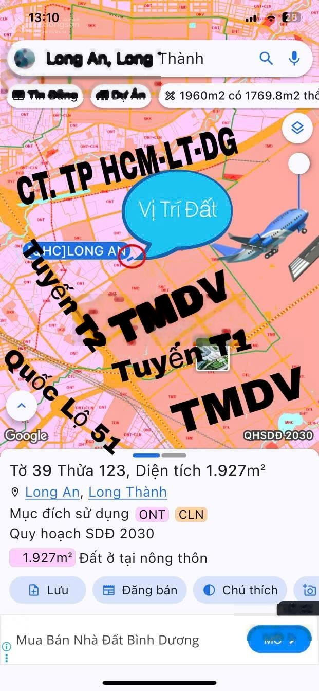 Bán lô đất đường nhựa 1/Giải Phóng & đường bàn cờ 32m có 1172m2 thổ cư sẵn giấy phép XD, Giá đầu tư