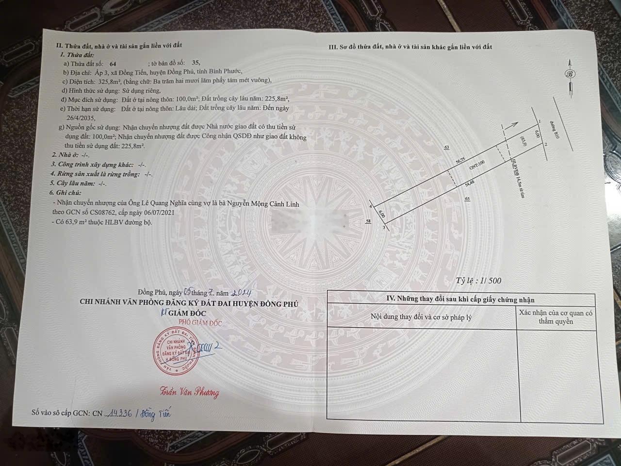 Bán gấp lô đất 330m2, có sẵn 100m TC, cách Quốc Lộ 14 - 850m