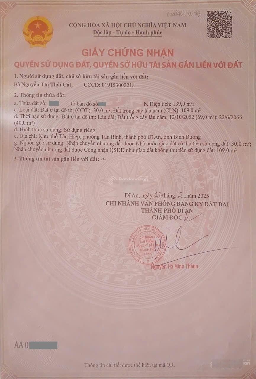 8911 - Bán đất gần Đ. Nguyễn Thị Tươi, P.Tân Bình, Dĩ An - Đường ô tô - 139m2 - 3,5 tỷ - Hỗ trợ NH