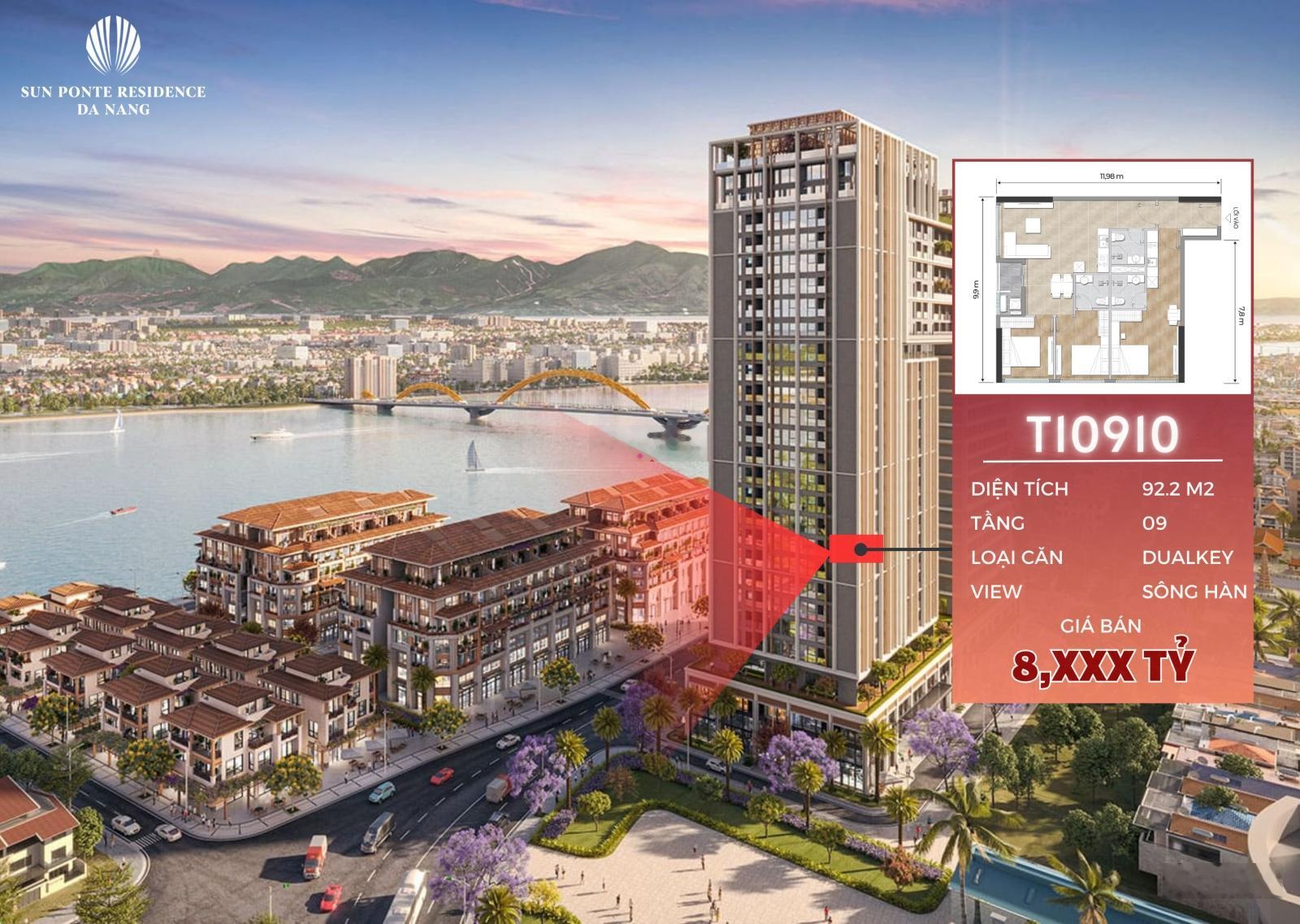 Căn Dualkey view cầu Trần Thị Lý, tháp 69 tầng Đà Nẵng Downtown - diện tích 92,2m2 - giá tốt