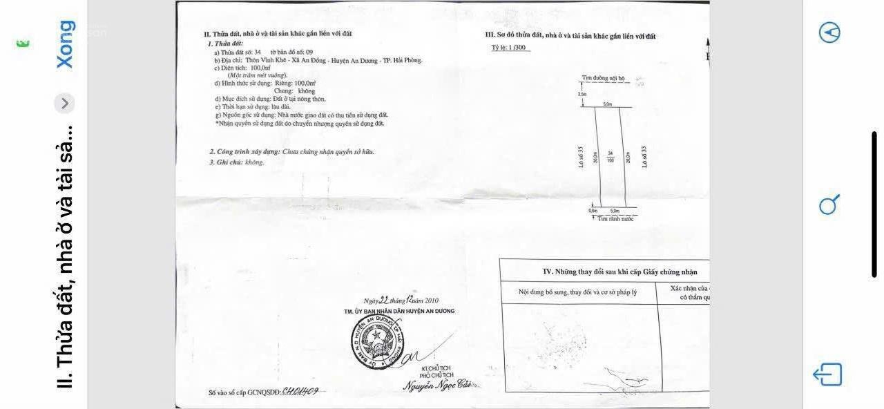 Phân lô Vĩnh Khê đường thông 5m diện tích: 100m2. Ngang: 5m. Hướng: Bắc, lô đất gần mặt đường