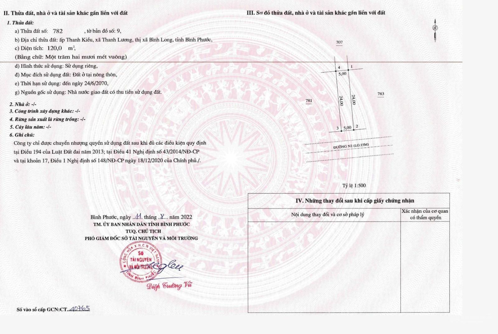 Chuyển nhượng lô đất số đẹp trong KDC Ngọc Điền Phát Bình Long