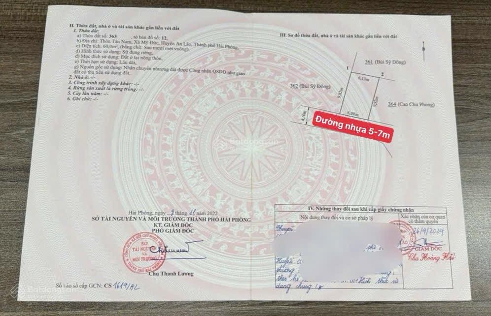 Cần bán lô đất mặt đường nhựa thôn Tân Nam, xã Mỹ Đức, An Lão