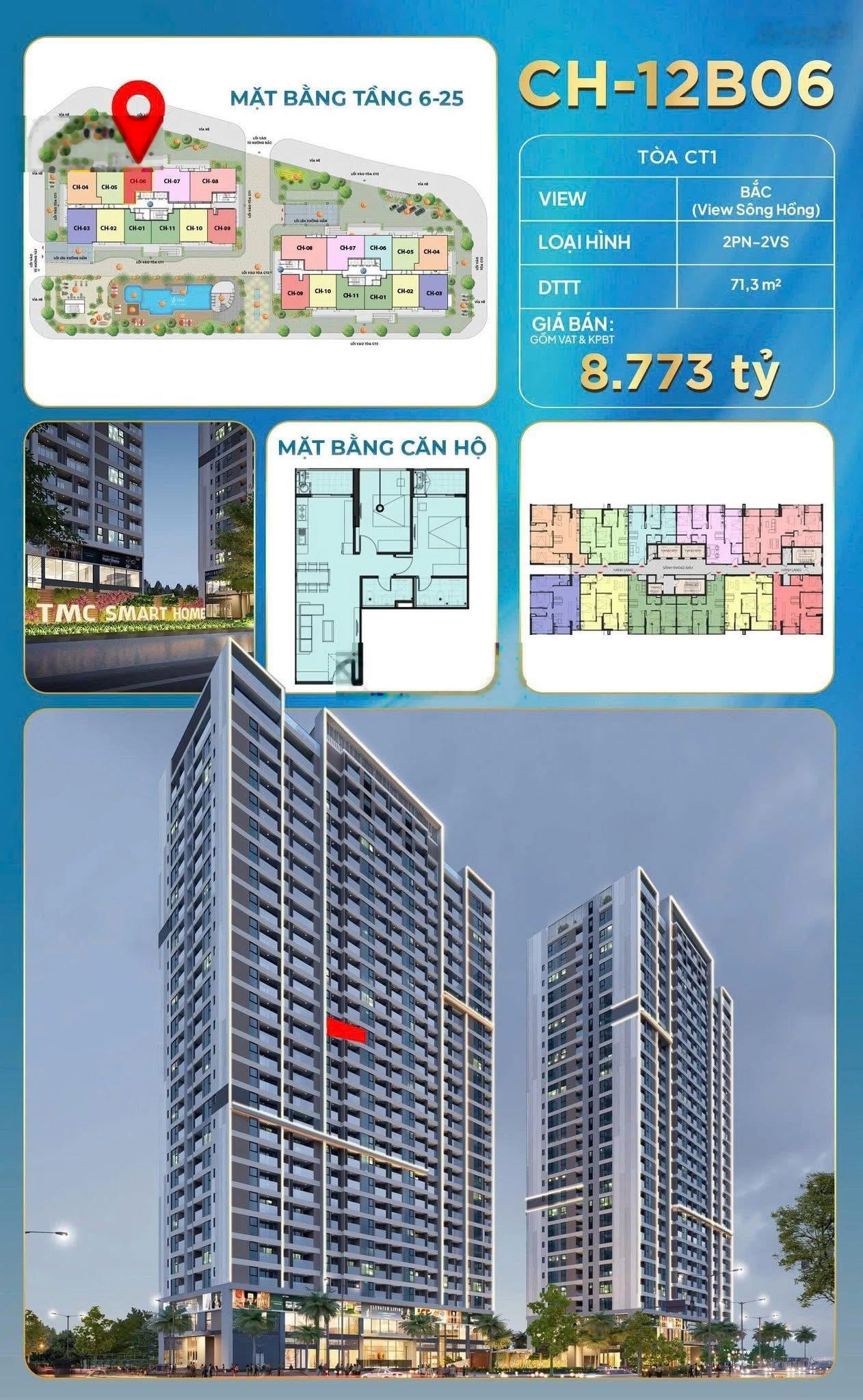 Hàng hiếm tại TMC Smart Home, 8,773 tỷ, 71,3m2, 2PN, Bắc Từ Liêm, Hà Nội