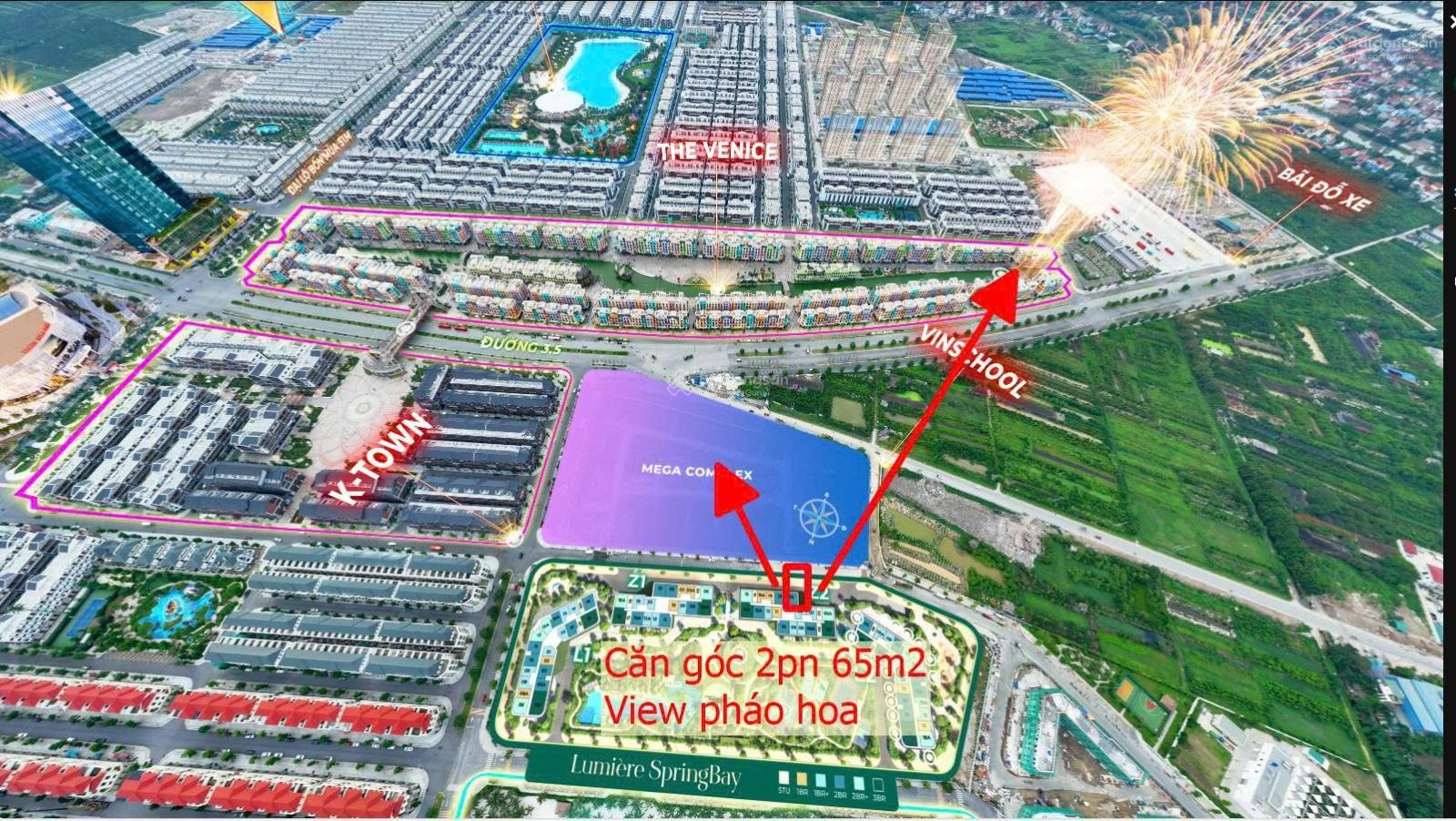 Hàng hiếm căn góc 2pn 65m2 Lumie Springbay 2 mặt thoáng view bắn pháo hoa