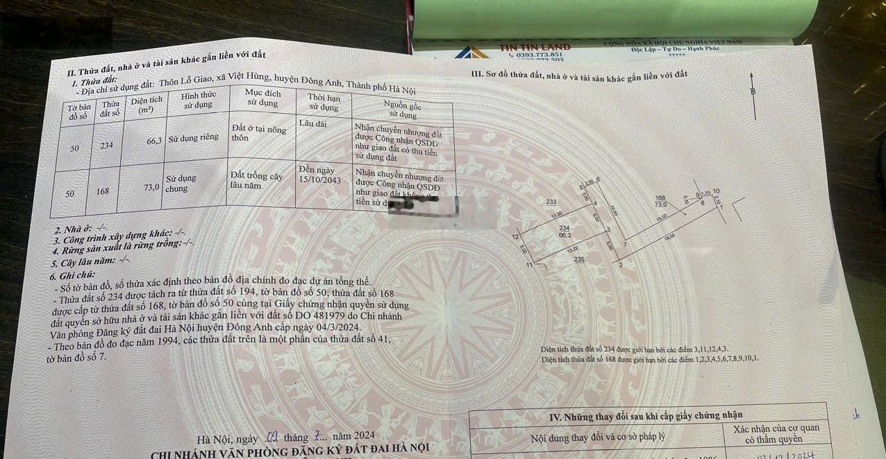 Bán Đất tại Lỗ Giao, Đông Anh, Hà Nội, 4,3 tỷ, 66,3 m2