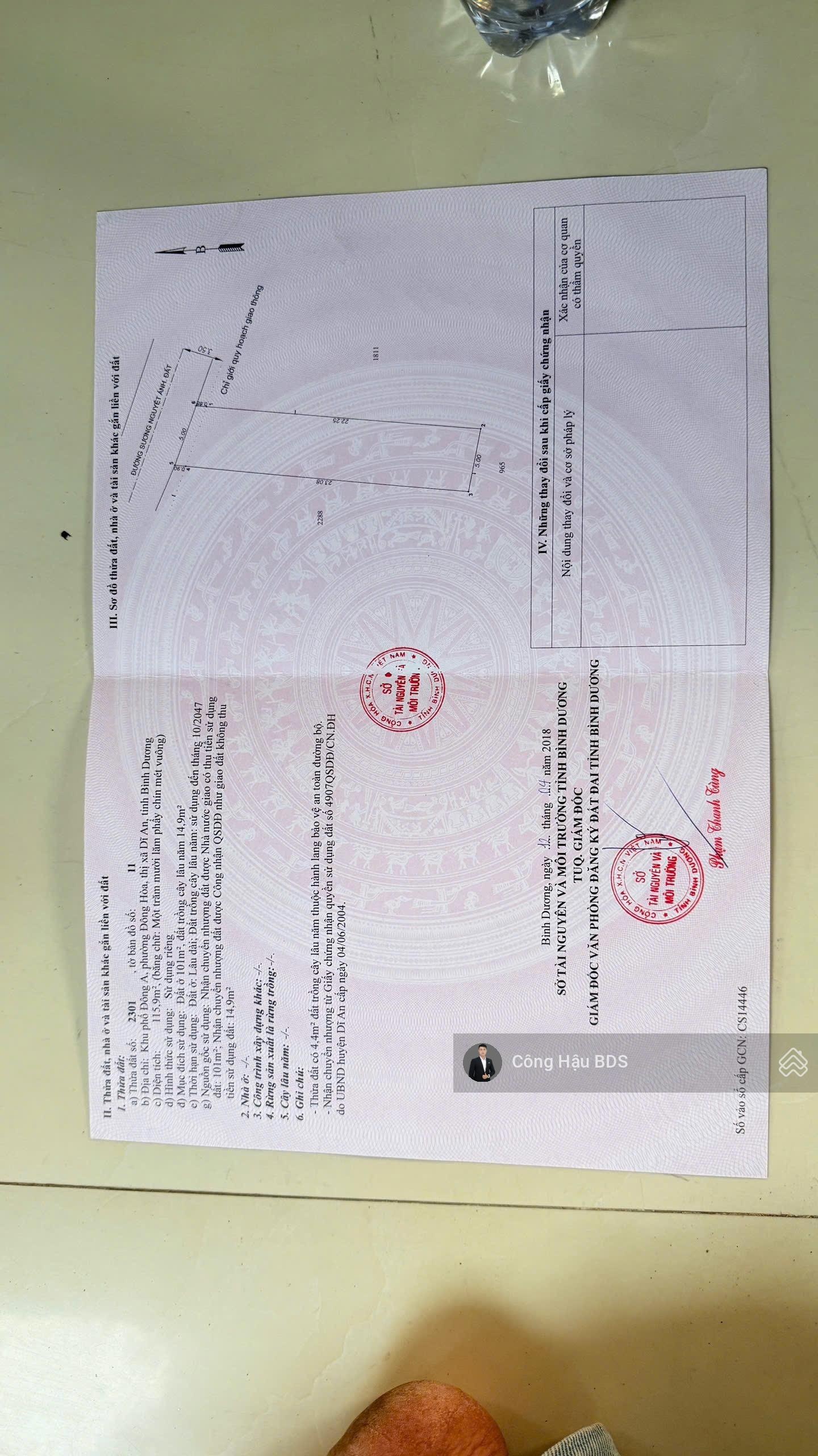 Đất Chính Chủ. MT Sương Nguyệt Ánh, Gần Chợ Đông Hoà, Siêu Thị BigC Go! DT: 115.9M2. Giá: 5.75 Tỷ