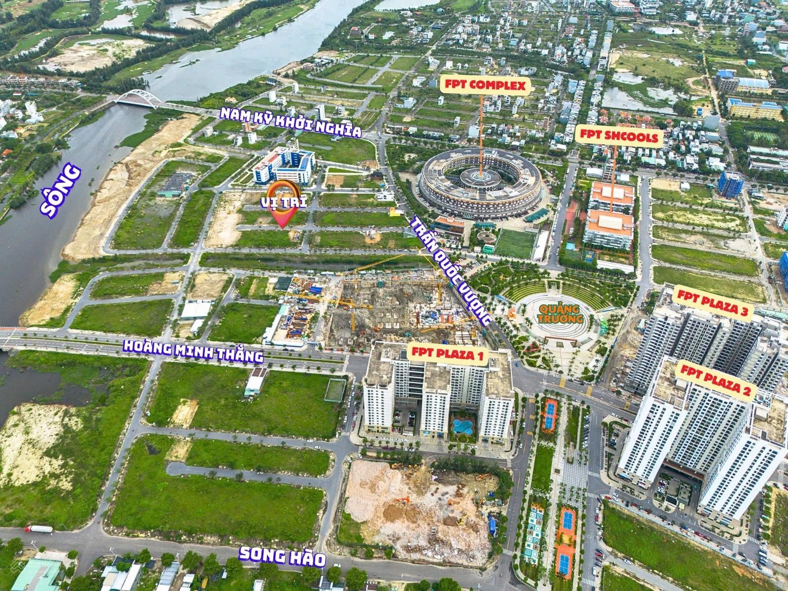 Đất nền fpt - cạnh khối đế chung cư fpt - vị trí đối diện kênh