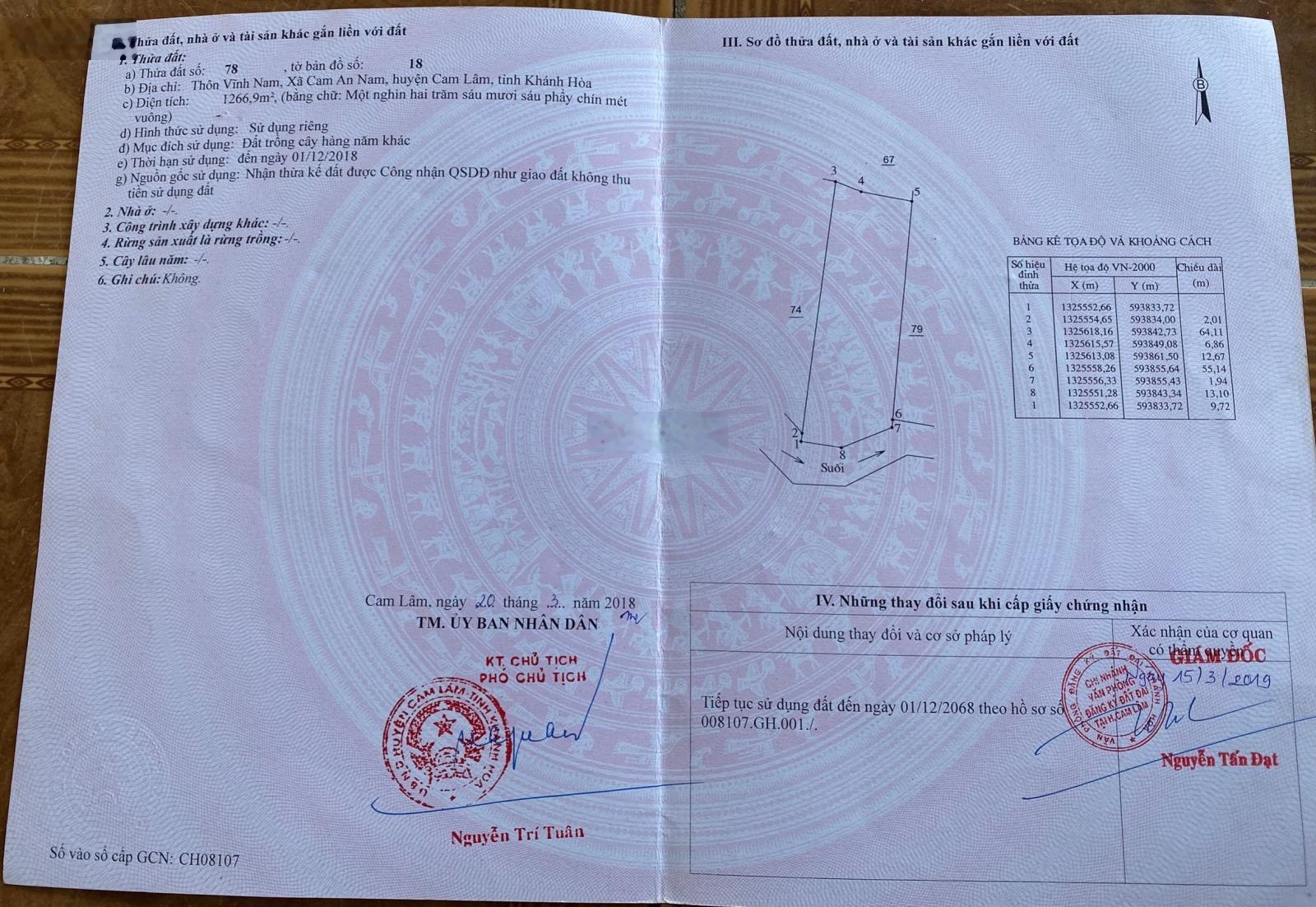 Cam An Nam - 1266m2 - 19 x 64m - giá chỉ 190 triệu 0961481675