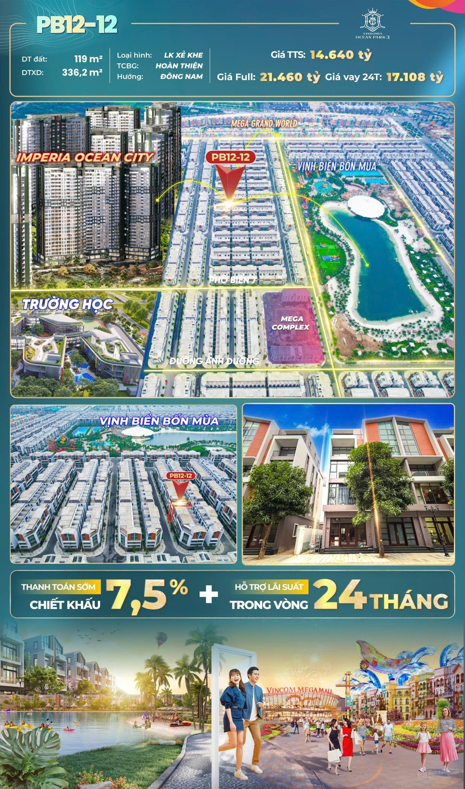 Bán gấp BT xẻ khe 5 tầng 119m2 tại Vinhomes Ocean Park 3, 14,64 tỷ, Nghĩa Trụ, Văn Giang, Hưng Yên
