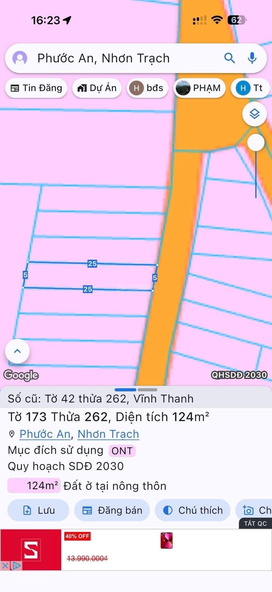 Bán đất vĩnh thanh . 124m2 , full thổ chỉ 2,1 tỷ