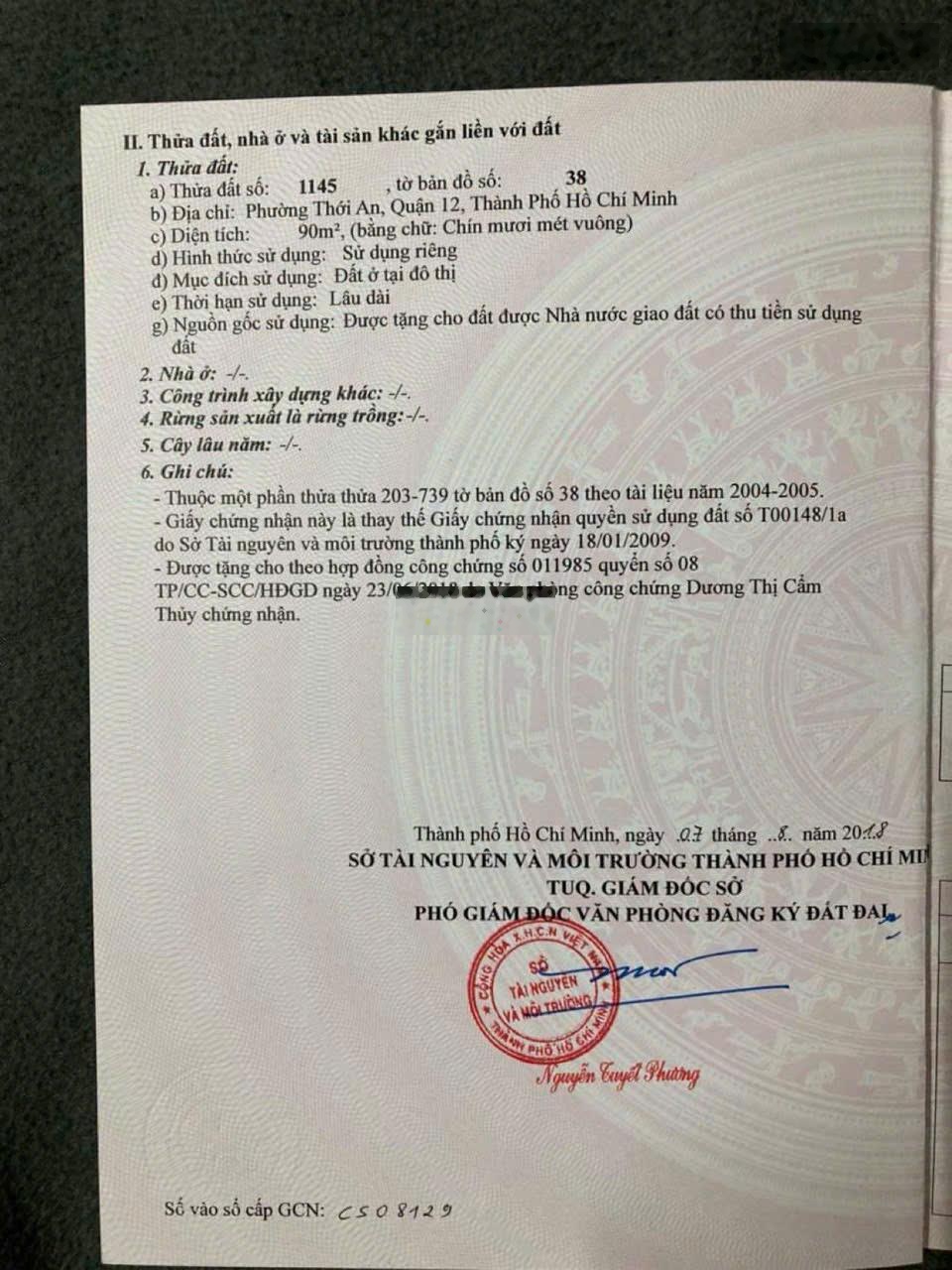 Cần bán 1 lô sổ hồng KDC Phú nhuận (khu phân lô đẹp Quận 12)