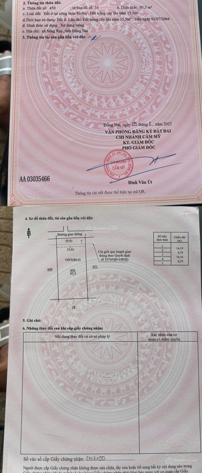Bán đất tại ĐT 764, Sông Ray, Cẩm Mỹ, Đồng Nai, 400tr, 95.5m2. Đường bê tông 3,5m xe ô tô đến đất