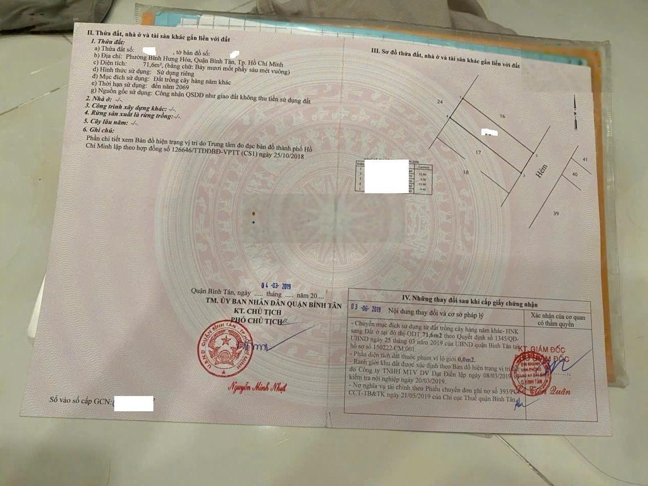 Bán lô đất đẹp hẻm nhựa 7m Phạm Đăng Giảng, DT 4.5mx16m, vuông vức, đất ở đô thị, xây liền