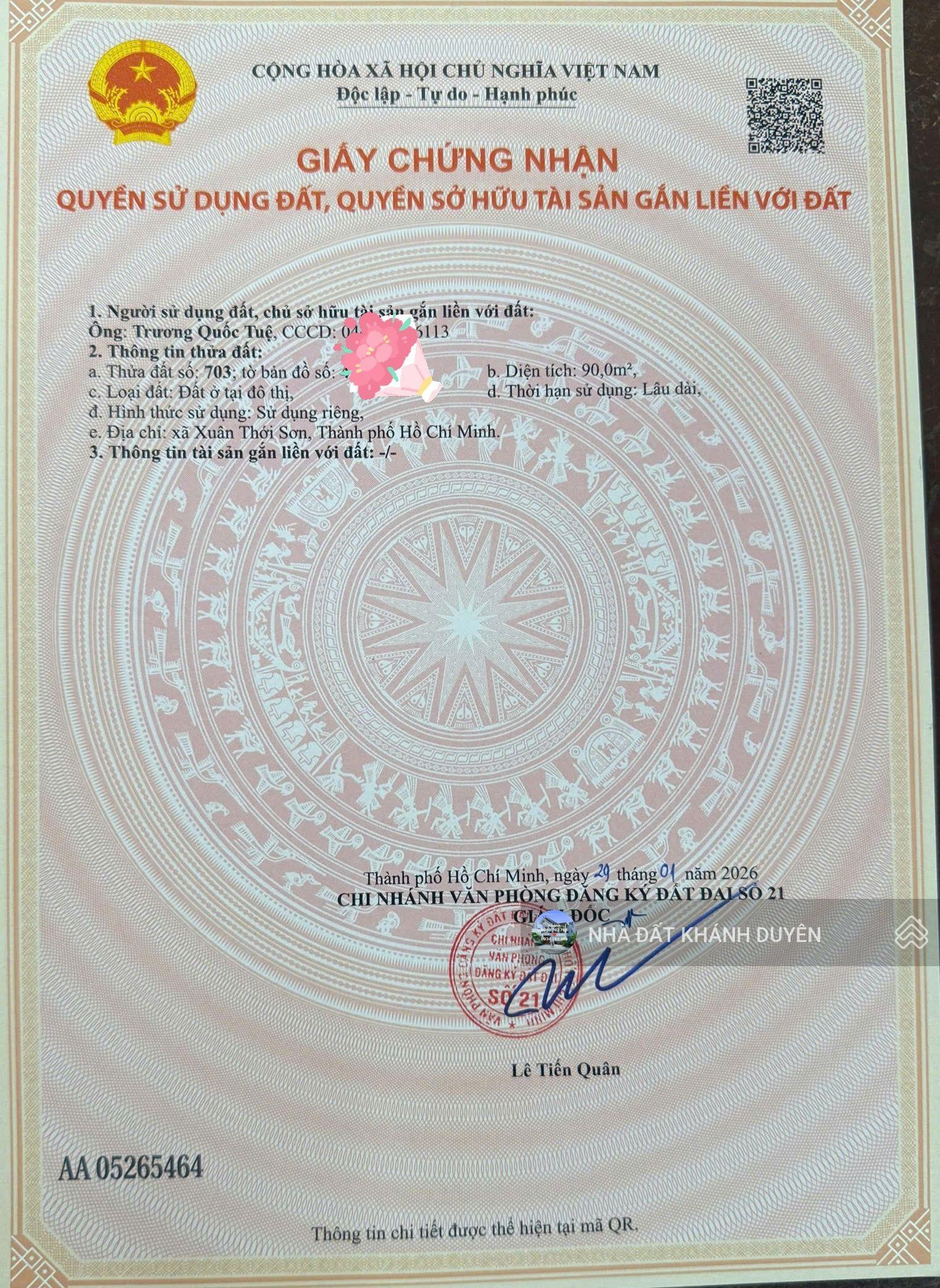 Đất 5 x 19,6m đường Dương Công khi xã Xuân Thới Sơn Hóc Môn