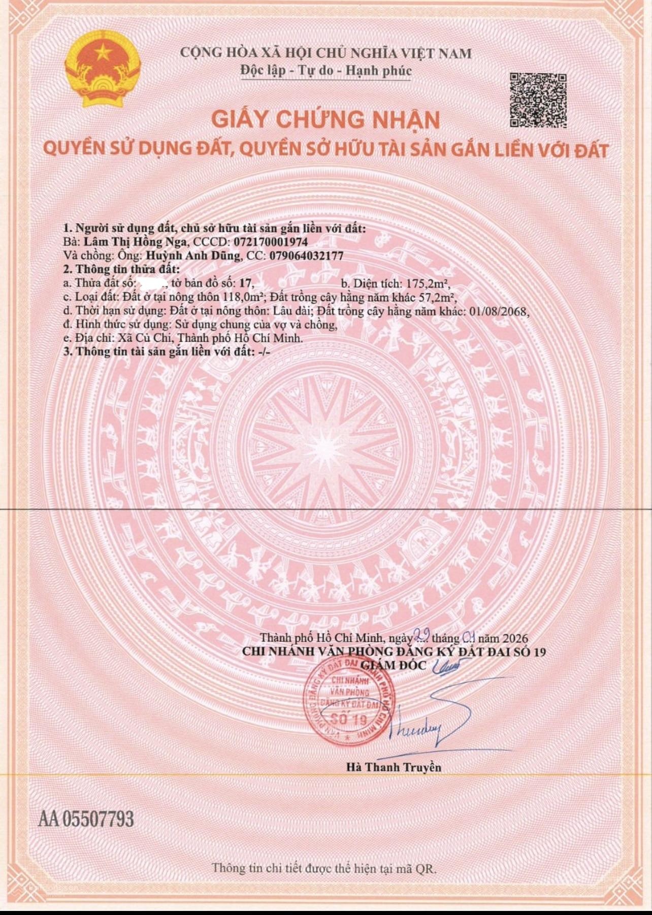 Bán đất thổ cư xã TPT , lô đẹp nhất trong khu